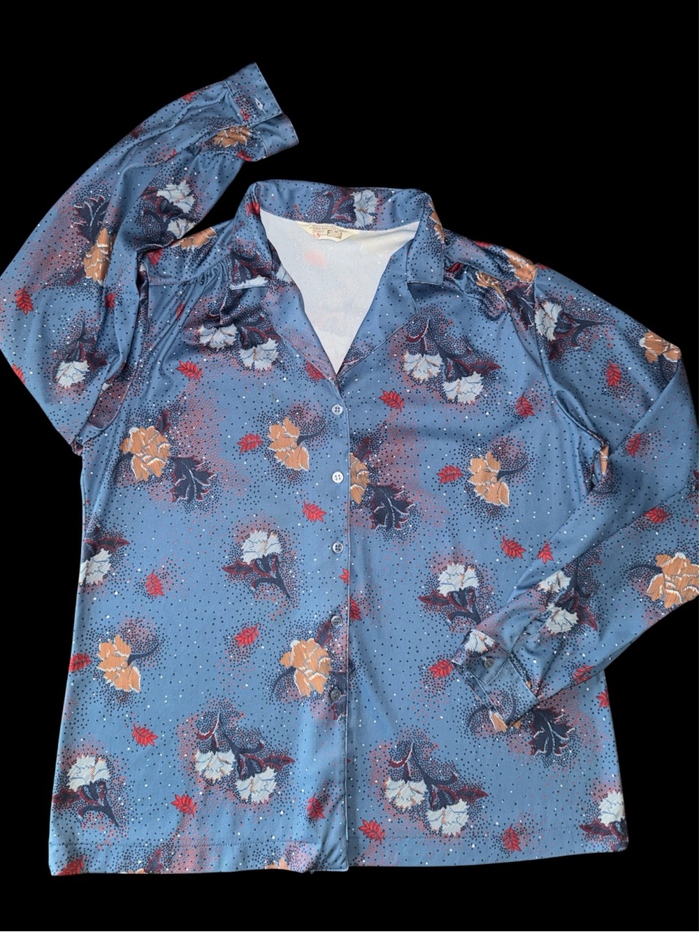 Vintage 70s Sears Floral Polyester Button Down Shirt